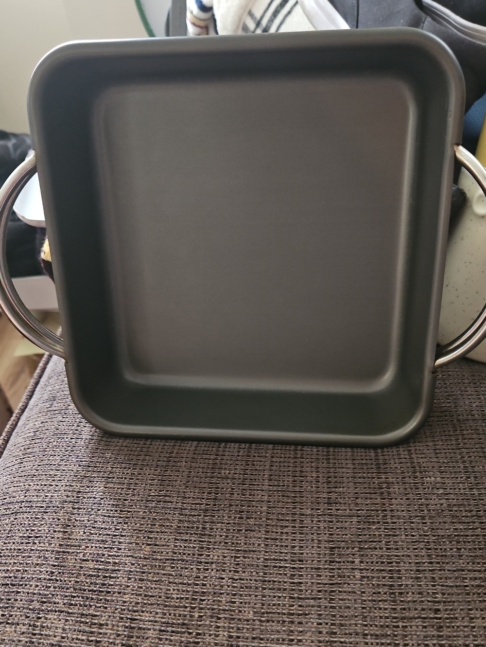 Grey Non-Stick Square Baking Pan With Metal Handles 8.5"
